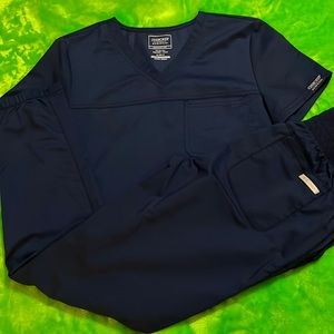 Navy Blue Cherokee Revolution stretchy work Wear matching top and bottom/ jogger